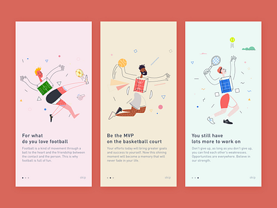 Sports Illustrations app art basketball design flat football happy illustration illustrator tennis ui