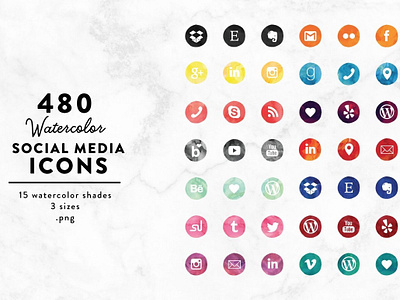 Watercolor Social Media Icons branding dashboard design flat flat icons graphic design icon icons icons design logo logo branding logo design social media startup startup icon