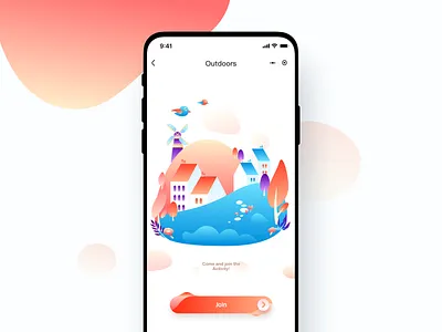 Outdoors App app bird blue city hillside illustration isle life make friends summer tree ui windmill