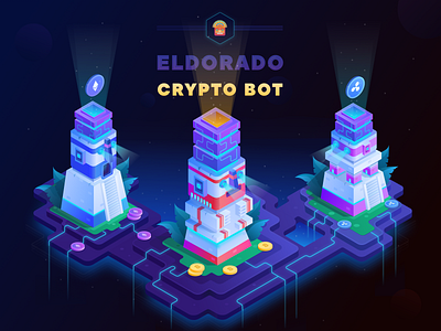 Eldorado Crypto Bot appdesign bitcoin bitcoin services crypto cryptocurrency design graphicdesign illustration isometric illustration isometry logo mining ui ux vector web webdesign