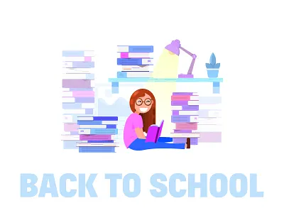 Back to School books concept courses design flat style freelancer girl online reading school schoolboy student study training trainings vector art