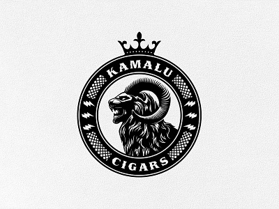 Kamalu Cigars branding cigar logo cigars circle logo crown god of thunder graphicdesign hand drawing illustration kamalu lion logo logo design nigeria ram horns smoking thunder vectorart
