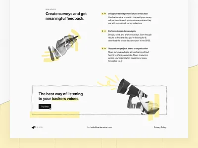 Backervoice 📣Footer collage crowdfunding footer illustration product design significa survey ui web design yellow