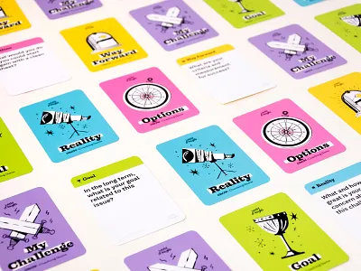 Grow: Coaching Game cards coaching corporate education game game design graphic design illustration illustration art packaging design playing cards print telescope training
