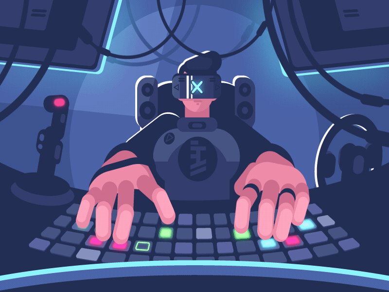 It's Game Time! after effects animation boy cables design dribbble game gamer games gif illustration joystick keyboard motion graphics screens startup steering wheel virtual reality vr headset wires