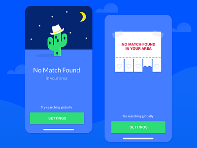 HOTSHOT — No match found screen options app cartoon cute dating datingapp fun funny interface mobile not found screen uiux videochat