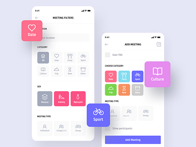 Heyway application - Filters app app design application boxes category flat heyway interface ios itcraft meeting mobile mobile ui socialapp ui ux