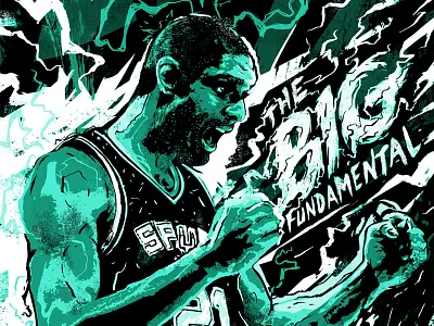 Tim Duncan - The Big Fundamental basketball bolt cheering dynamic energetic illustration lightning mural mvp nba player power scorer soccer sports spurs tim duncan winner