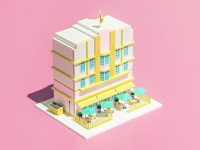 Nice Building #3 3d architecture art deco building cinema 4d city colorful design illustration low poly octane pink yellow