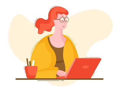 Busy with Work adobe illustrator character character illustration digital art freelance freelancer girl graphic design illustration illustrator laptop sitting ui ui design ui ux vector visual design women work workspace
