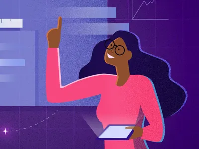 "Stop trying to invent the next Facebook or Amazon" Story ai artwork banner blog design blog post design editorial editorial illustration illustration innovation product productivity vector woman work