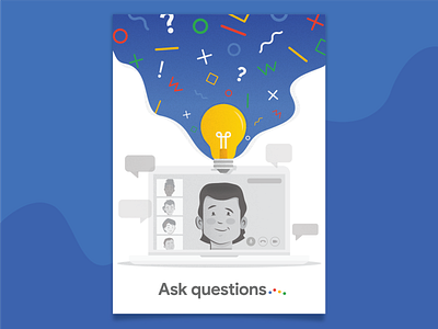 Ask Questions 2d art art bubbles character character art design google grain greyscale inspire laptop lightbulb pattern poster questions texture vector
