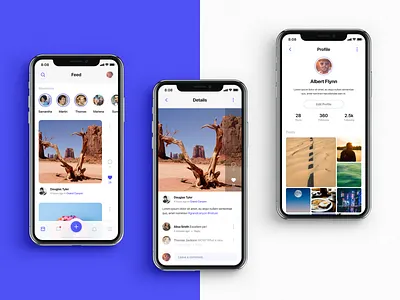 Social App app application blue clean design feed ios iphone media mobile profile simple social ui ux