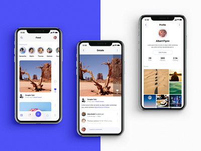 Social App app application blue clean design feed ios iphone media mobile profile simple social ui ux