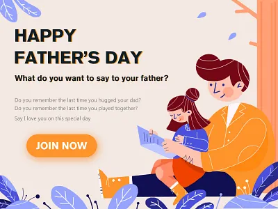 happy father's day blue design drawing father forest girl illustration paint read typography web yellow