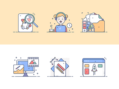 Creative design process icons computer creative design girl icons illustartion procses tools vector web