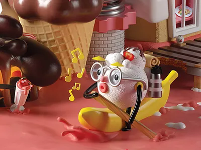 Bannna Split Explorer 3d c4d characters characters design cinema4d environment game art illustration isometric logo low poly octane