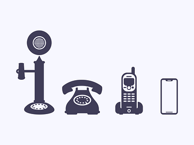 Evolution of the Telephone || Icon Set 2d branding clean design flat icon icons icons set illustration illustrator minimal ui ux vector