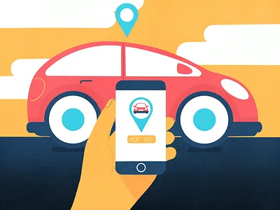 Ride sharing app car hand illustration minimalist pin procreate simple