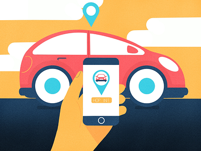 Ride sharing app car hand illustration minimalist pin procreate simple