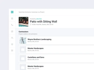 Hirescapes Dashboard - Project app branding cards clean contractors dashboard design desktop icons list minimal profile project side navigation sidebar sketch ui ux website white