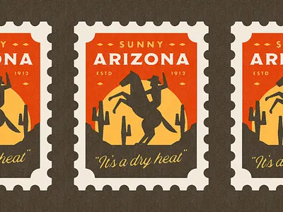 Sunny Arizona Stamp arizona cowboy desert geometric horse hot illustration illustrator post print retro silhouette simple southwest southwestern stamp sun sunset texture vector