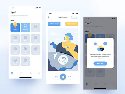 Main interface - Educational App design illustration level man study women work