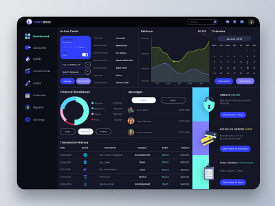 LIONY Bank Dashboard UI admin balance banking card chart chat dashboard feedbacks security statement support transaction ui ux website