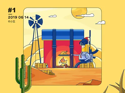 Chicken Dinner ak47 battle cactus chicken dinner desert illustration pan supply victory 小五