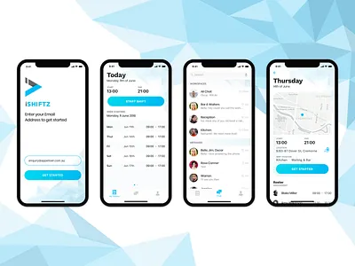 Workplace Rostering App Design android app branding clean deputy design enterprise ux gps ios ios app iphonex location minimal mobile rostering shifts tracking workforce workload wrike