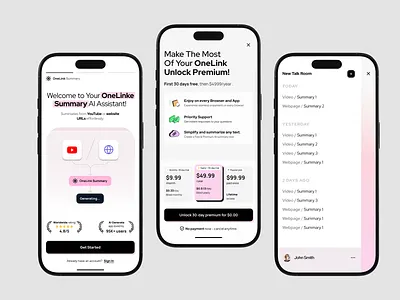 OneLink Summary- Mobile App color convenient and secure generate summary graphic design link mobil log in mobile best design navigation nelink unlock premium! new talk room onboarding one link mobil onelink prioritize priority support security sign up swift tabber ui