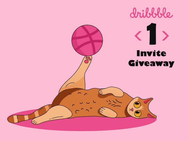 Dribbble Cat animals art ball cartoon cat design dribbble invite giveaway gif giveaway illustration illustrator invitation invite pink stickers vector