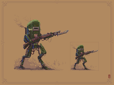 Polonia recon automachine "Śmiały" 16bit 8bit aseprite concept art gamedev pixel dailies pixel dailies pixelart retro game robot sprite steampunk world1920plus