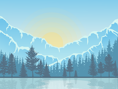 Mountain Sunrise adobe illustrator design editorial design flat design illustration landscape mountain nature sunrise trees vector
