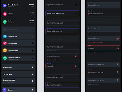 Dark UI Kit, WIP app dark mode dark theme dark ui input field inputs patterns styleguide ui uikit ux