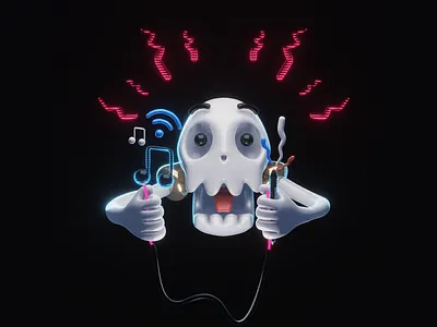 High on Art, Music & Wifi 3d 3d art art b3d blender3d character character design design electric electrified excited hands illustration sketch skull