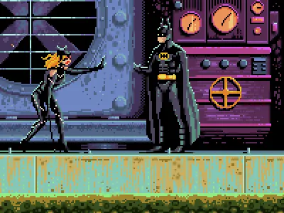Batman returns 8bit art 8bits batman bruce wayne catwoman dc digital art gaming pixel art pixelart selena the dark knight tim burton video games