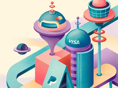 Barron's - The power in payments colors credit cards editorial editorial illustration finance financial magazine fintech future illustration sail ho studio sho studio tech tech company tech giants vector