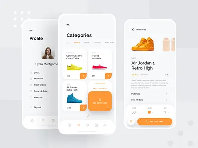 Ece - Shopping App Concept app application brands card cart clean clothing design ecommerce fashion gallery mobile orange product shoes shop simple ui ux white