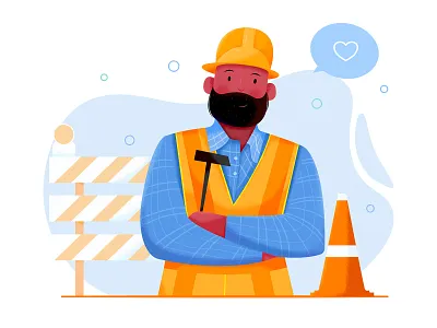 Builder affinity designer boy build builder career character construction hammer illustration job like man obstacle people person profession role stop work worker