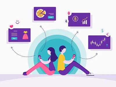 Unlimited Transactions app bitcoin clothes cryptocurrency design digital food forex graphic design illustration internet investment money new generation purple transfer turquoise web wifi