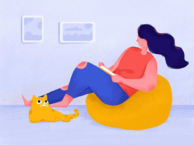 日常生活之学习 illustration 插图 插画 猫 看书