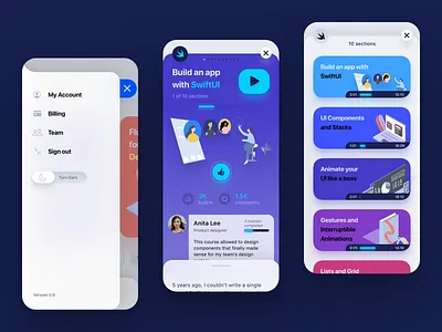 SwiftUI App cards illustration ios menu mobile mobile app design product design ui