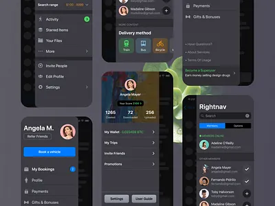 iOS Patterns: Side Navigation Drawer Bar app card cards categories dark figma ios list profile settings tab tabs templates theme ui ui kit user userpic