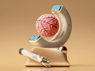 Hello Dribbble 3d abstract art basket ball c4d cgi cinema4d design geometry hello dribbble hello world illustration octane render shapes textures wood