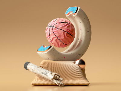 Hello Dribbble 3d abstract art basket ball c4d cgi cinema4d design geometry hello dribbble hello world illustration octane render shapes textures wood