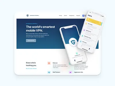 Guardian Web 2.0 ads app branding data tracker devices firewall geolocation guardian ios malware minimal mobile vpn web web design website white