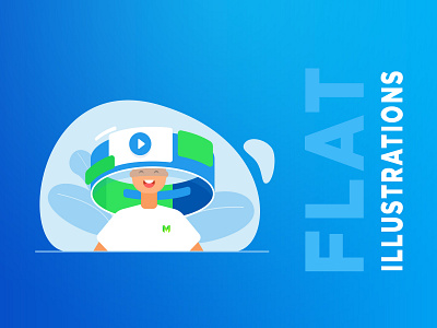 Flat video gallery illustration blue boy character collection files flat gallery illustration landing man mp4 onlymega people play see smile vector video watching website