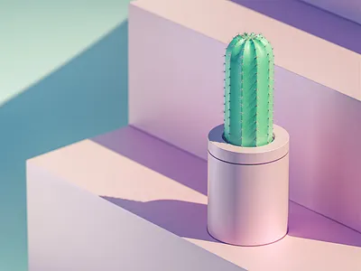 Cactus on stair 3d abstract cactus chill cinema 4d design illustration minimal minimalist octane pastel pink plant simple
