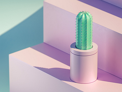 Cactus on stair 3d abstract cactus chill cinema 4d design illustration minimal minimalist octane pastel pink plant simple